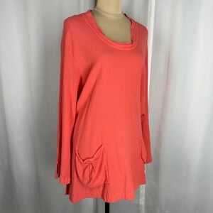 CottonWays Coral Tunic‎ Top Sz 3 Lagenlook Boho Pocket Cotton Long Sleeve